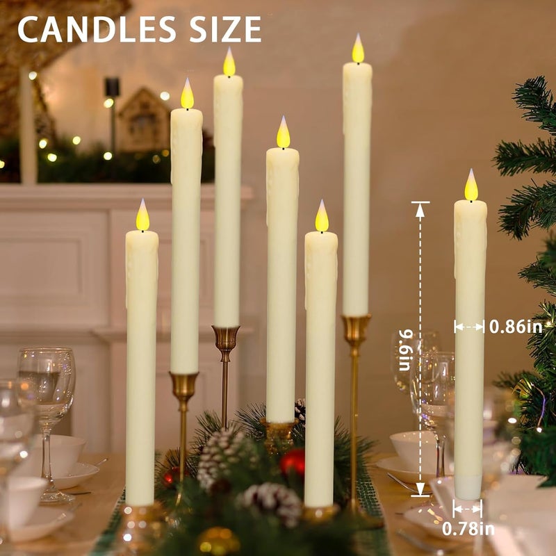 KSWING Upgraded Real Wax LED Flameless Taper Candles with Remote, 2 PCS Ivory Dripping Candlesticks Battery Operated 3D Flickering - 9.6" Long Realistic Fake Candle Sticks for Home/Wedding/Xmas Decor - Image 2